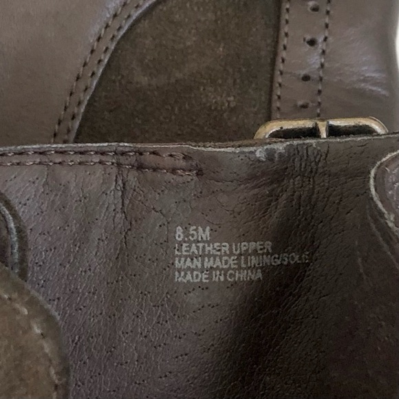 [Gianni Bini] Olive Leather Suede Wingtip Lace Up Buckle Zip Wedge Boots - Picture 6 of 10